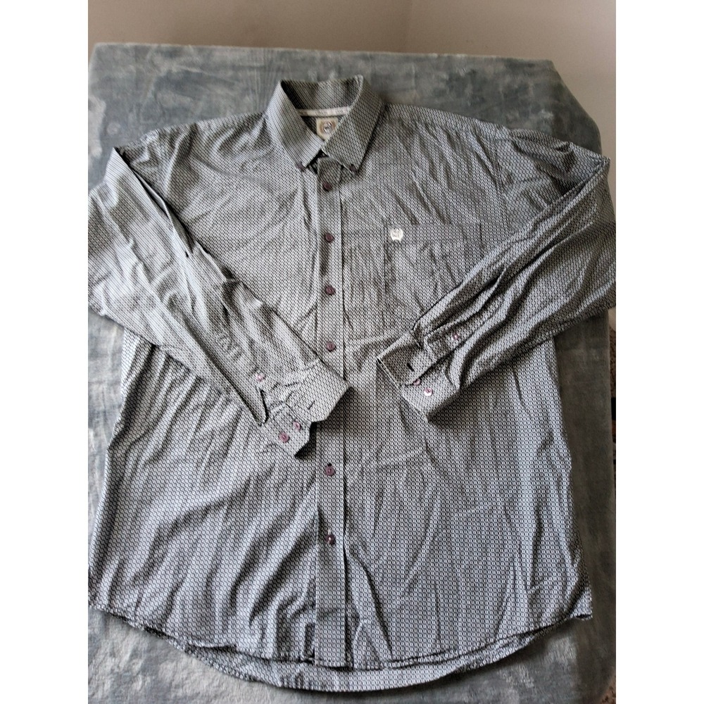 Cinch‎ Mens Geometric Print Western Button Down Shirt Black White Cotton Large